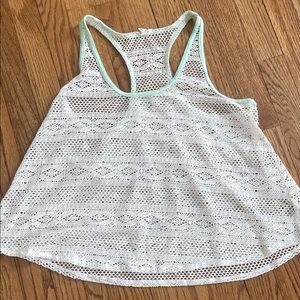 Aeropostale Y2K White Lace/Crochet Tank Top with Mint Trim Medium